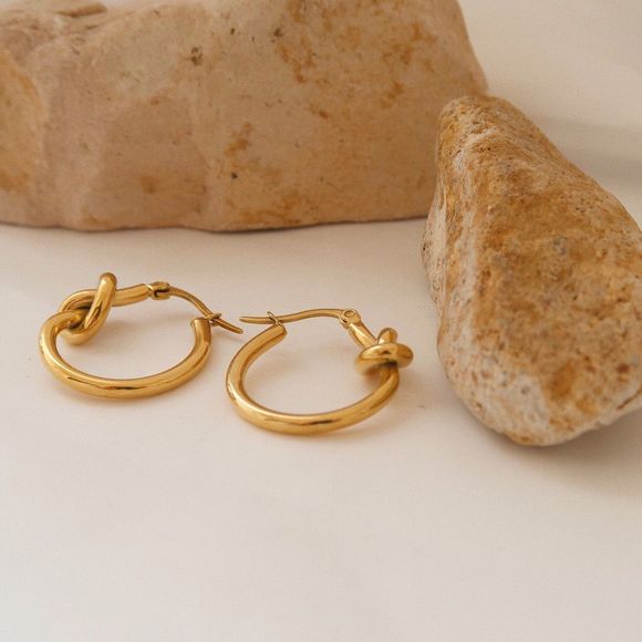 18K Gold Plated Twist Knot Hoops Earrings - Picture 4 of 10
